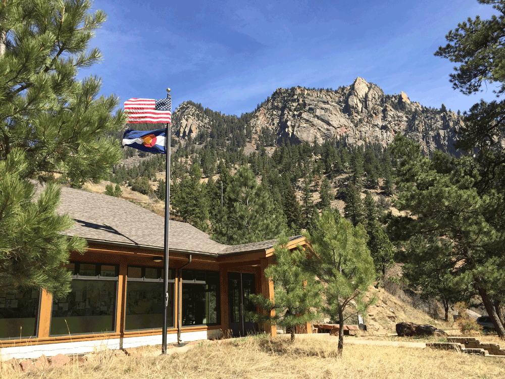 mountains visitors center flags